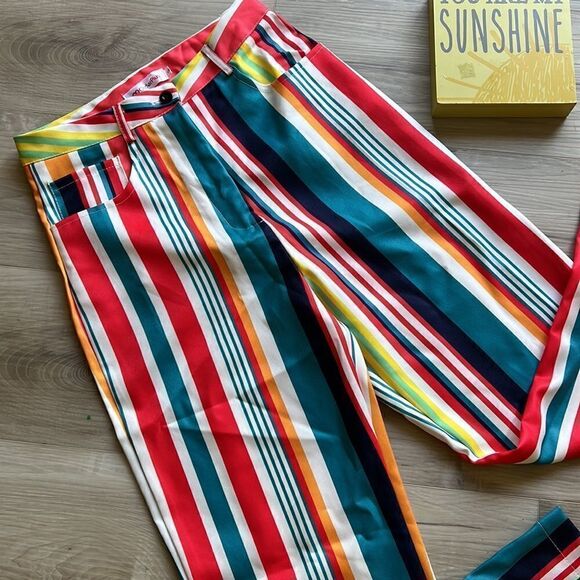NWT Rainbow Y2k Pants High Waist Bootcut Leg Pants Streetwear Retro Size Small - Picture 5 of 7